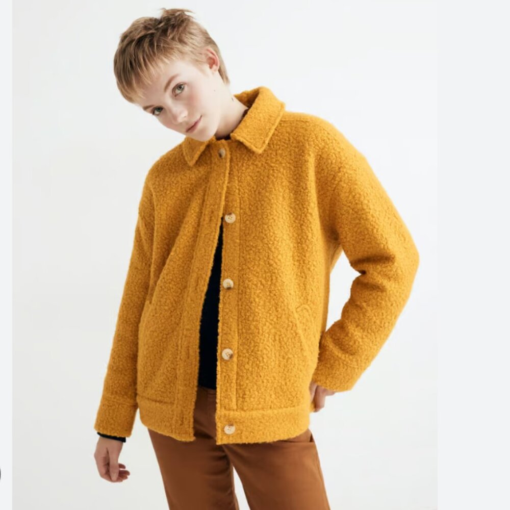 *Madewell* Mustard Yellow Bouclé Bomber | Yellow Teddy Jacket | XXS | Oversized